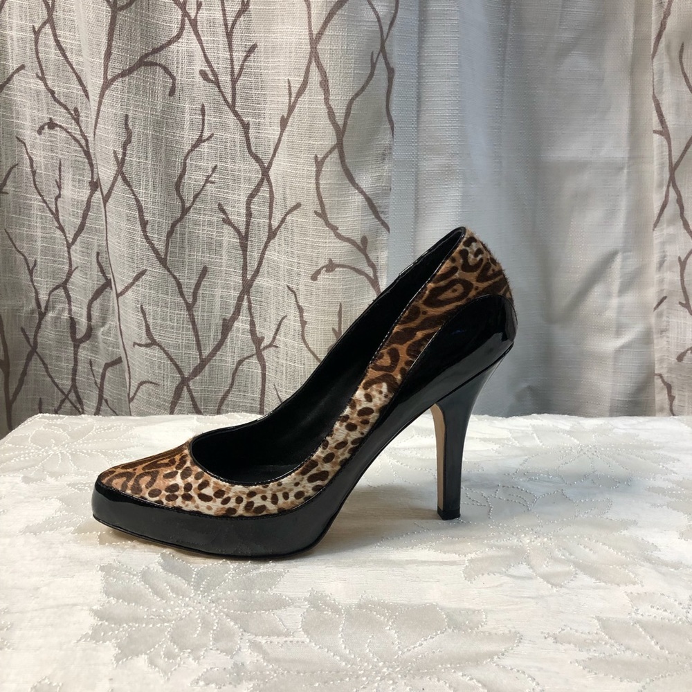 White House Black Market, size 10,  black patent leather/leopard.